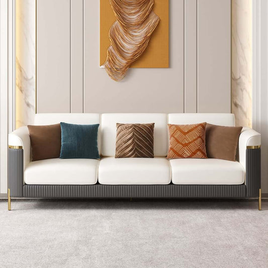 Modern Chesterfield Sofa in Nappa Leather with Gold Legs