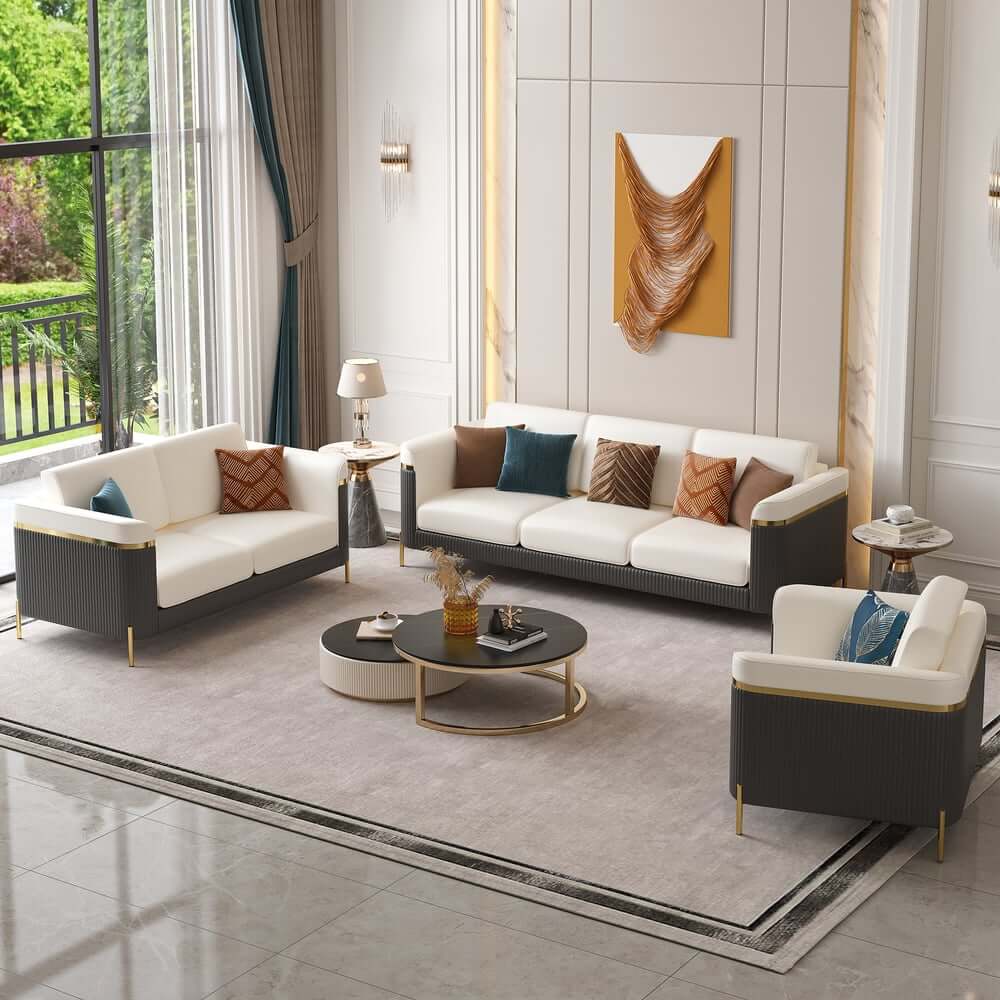 Modern Chesterfield Sofa in Nappa Leather with Gold Legs