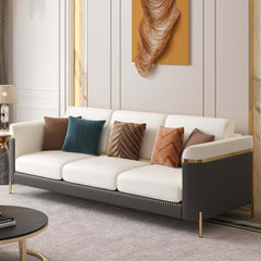 Modern Chesterfield Sofa in Nappa Leather with Gold Legs Main Product Image