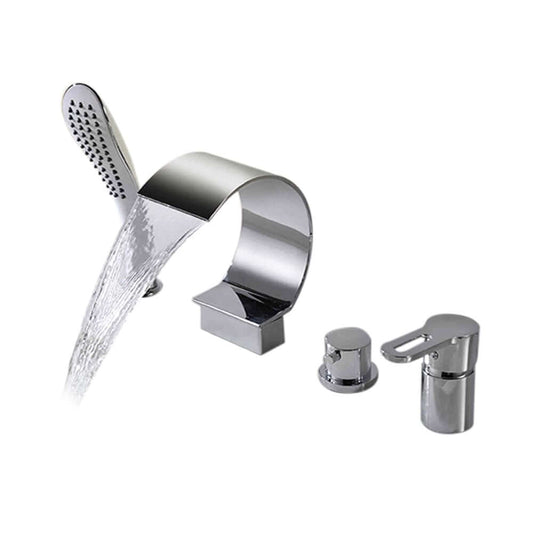 Modern Chrome Deck Mounted Bathtub Faucet with Handshower