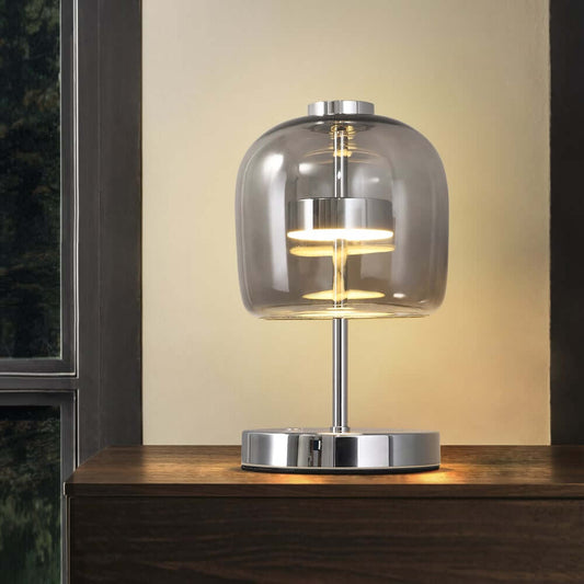Modern Chrome Touch Table Lamp with Smoky Gray Glass Shade Main Product Image