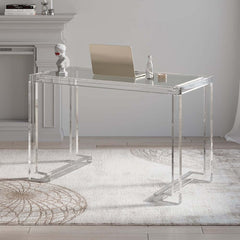Modern Clear Acrylic Desk with Tempered Glass Top