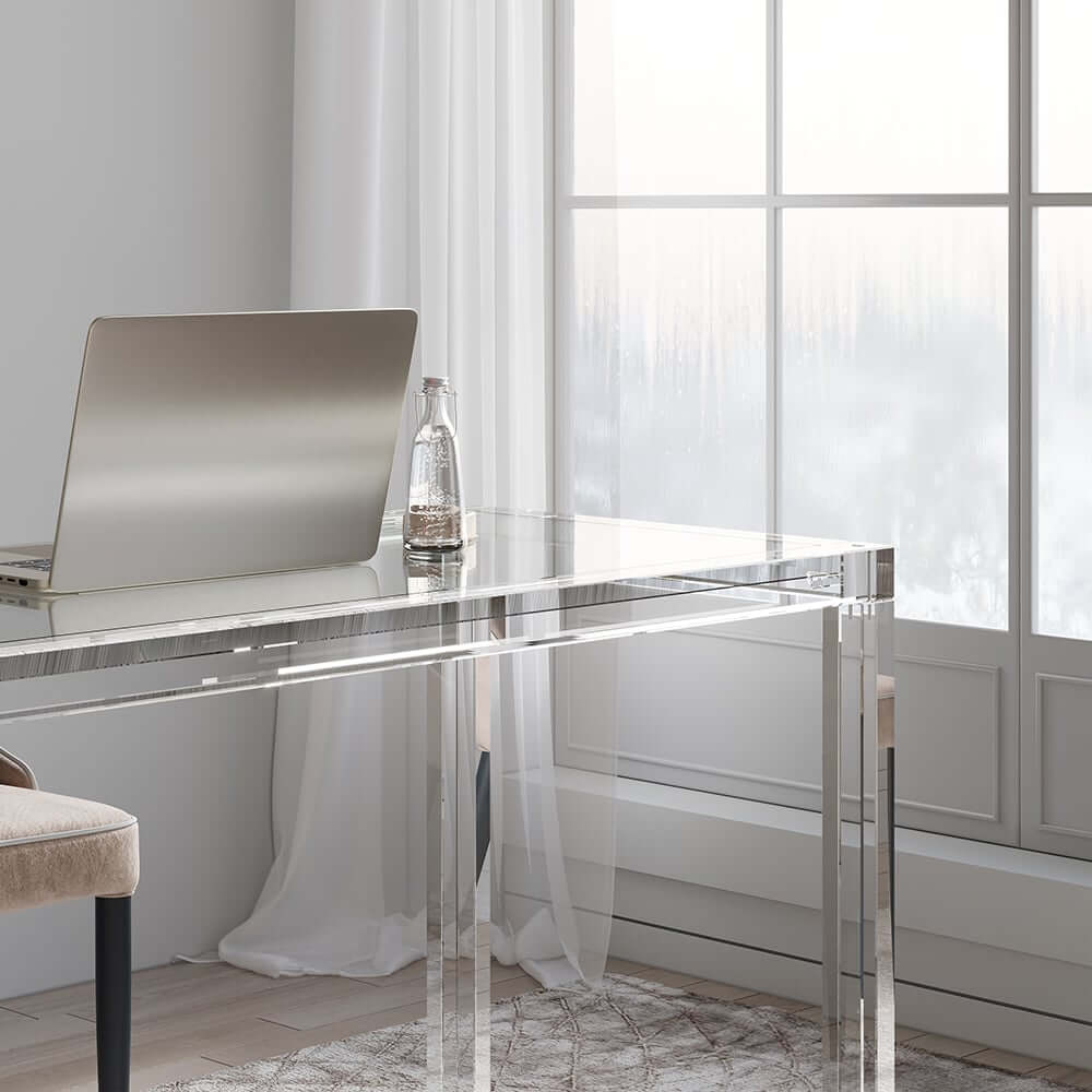 Modern Clear Acrylic Desk with Tempered Glass Top