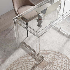 Modern Clear Acrylic Desk with Tempered Glass Top