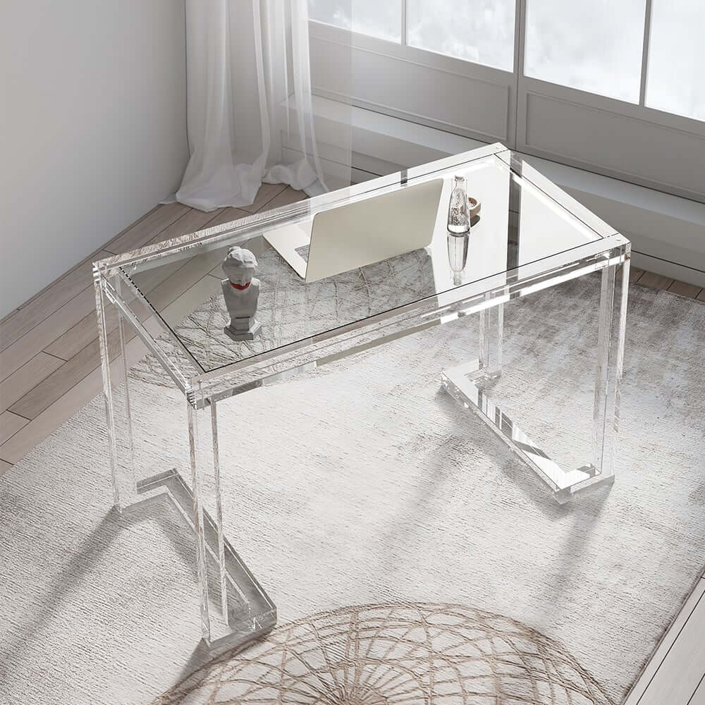 Modern Clear Acrylic Desk with Tempered Glass Top Main Product Image