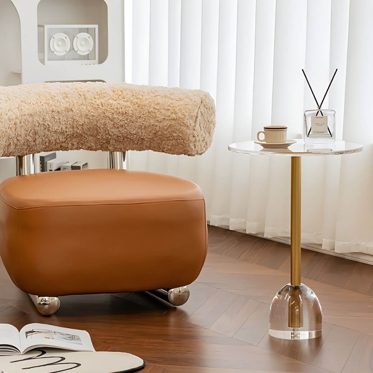 Modern Clear Acrylic End Table with Cylindrical or Dome Base