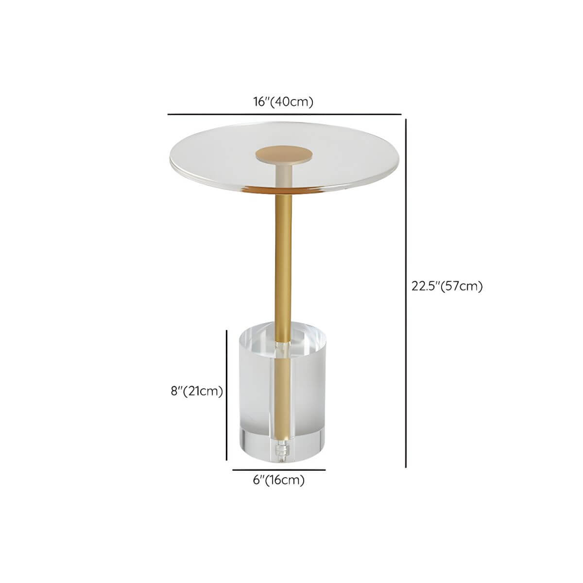 Modern Clear Acrylic End Table with Cylindrical or Dome Base Dimensions