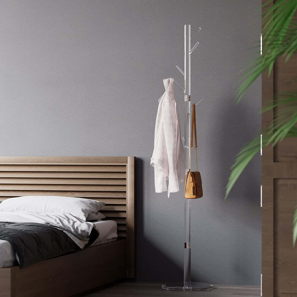 Modern Clear Acrylic Freestanding Coat Rack with 8 Hooks