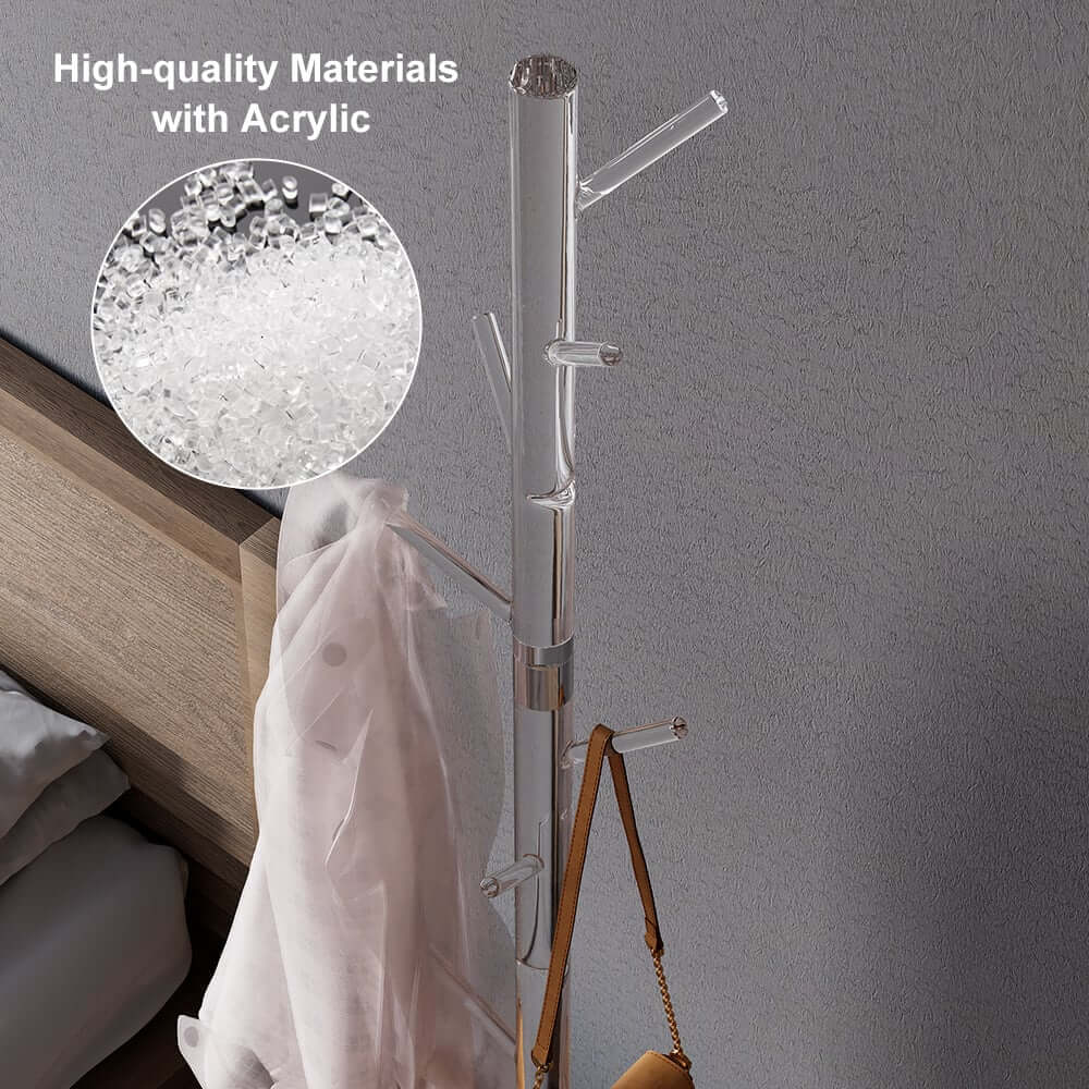 Modern Clear Acrylic Freestanding Coat Rack with 8 Hooks