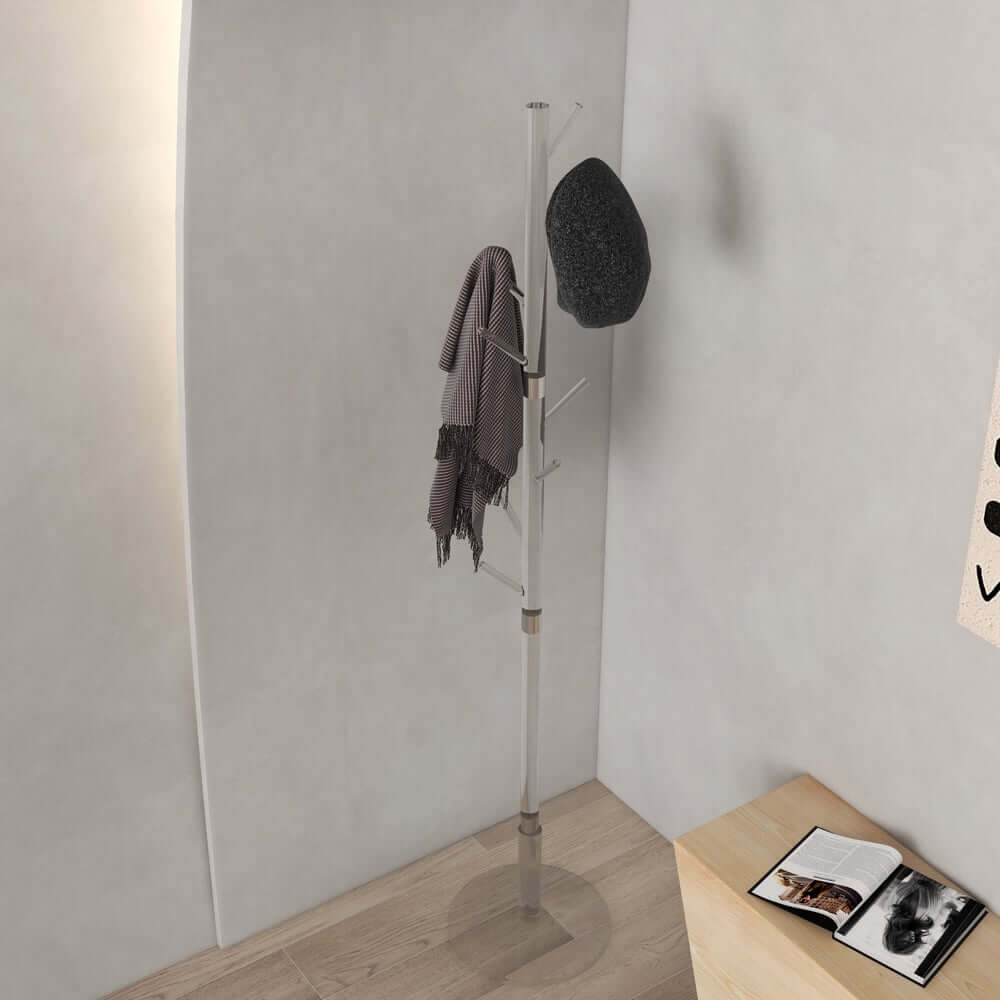 Modern Clear Acrylic Freestanding Coat Rack with 8 Hooks