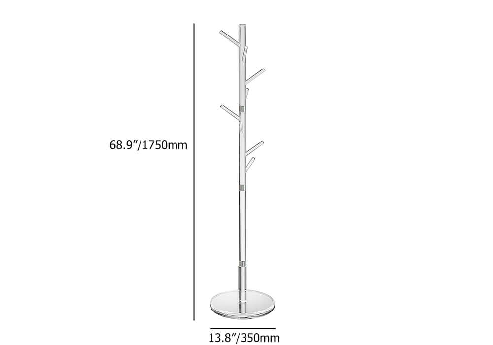 Modern Clear Acrylic Freestanding Coat Rack with 8 Hooks Dimensions