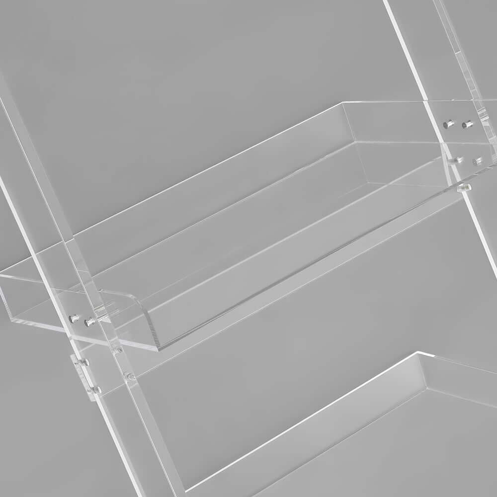 Modern Clear Acrylic Ladder Bookshelf - 4 Open Shelves, Minimalist Design