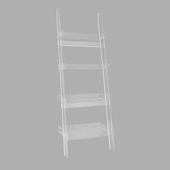 Modern Clear Acrylic Ladder Bookshelf - 4 Open Shelves, Minimalist Design