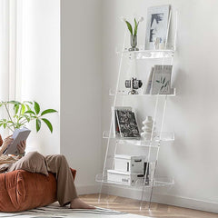 Modern Clear Acrylic Ladder Bookshelf - 4 Open Shelves, Minimalist Design Main Product Image