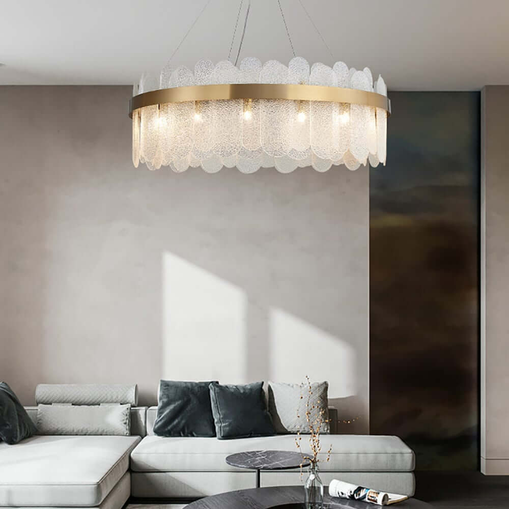 Modern Clear Glass Chandelier with 10 Lights and Adjustable Height