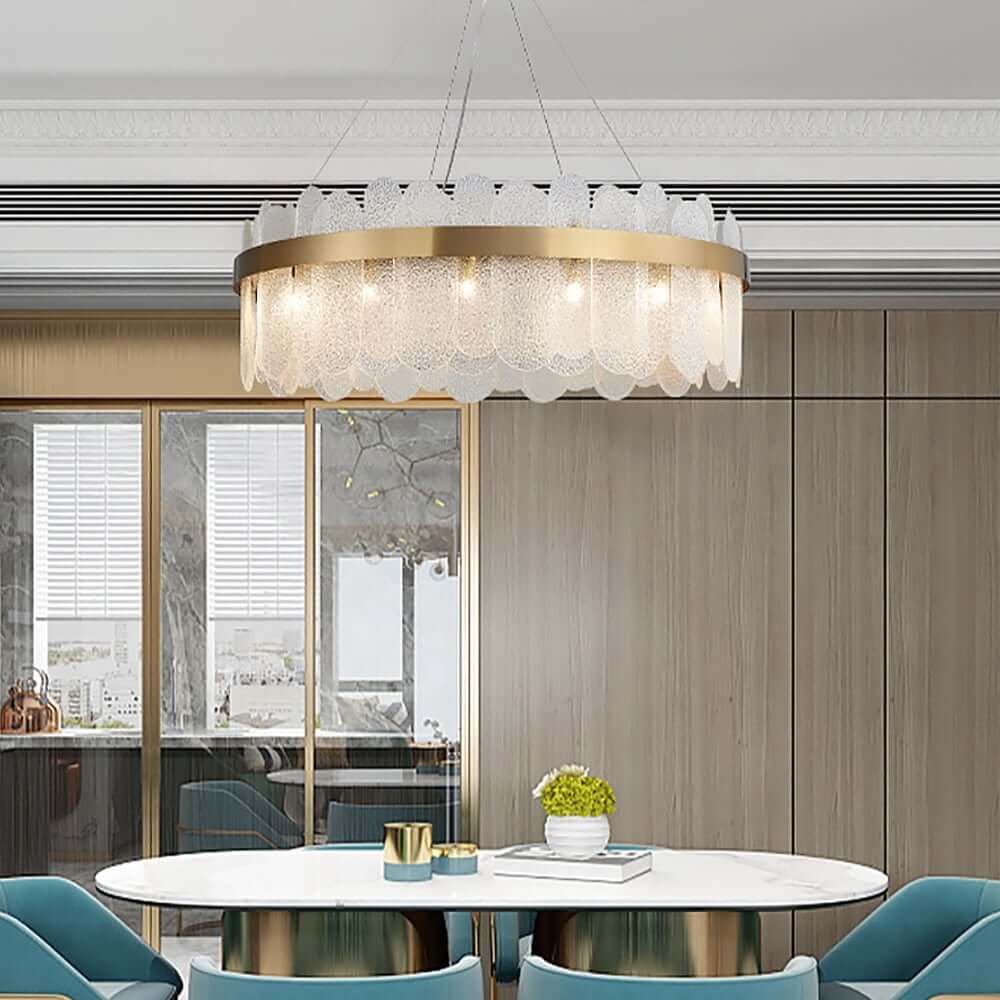 Modern Clear Glass Chandelier with 10 Lights and Adjustable Height