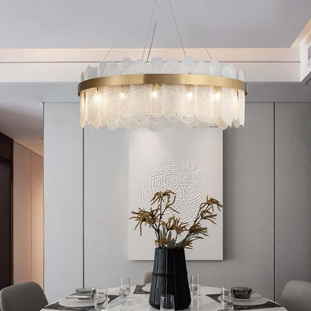 Modern Clear Glass Chandelier with 10 Lights and Adjustable Height