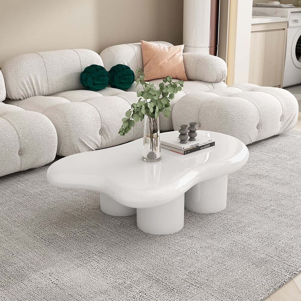 Modern Cloud-Shaped Coffee Table, Engineered Wood, White