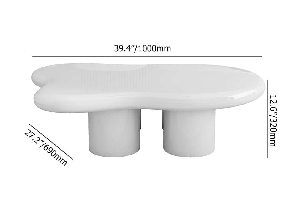 Modern Cloud-Shaped Coffee Table, Engineered Wood, White Dimensions