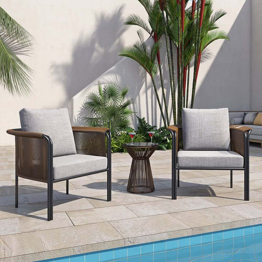 Modern Coffee Outdoor Rattan Furniture Set with Tempered Glass Table