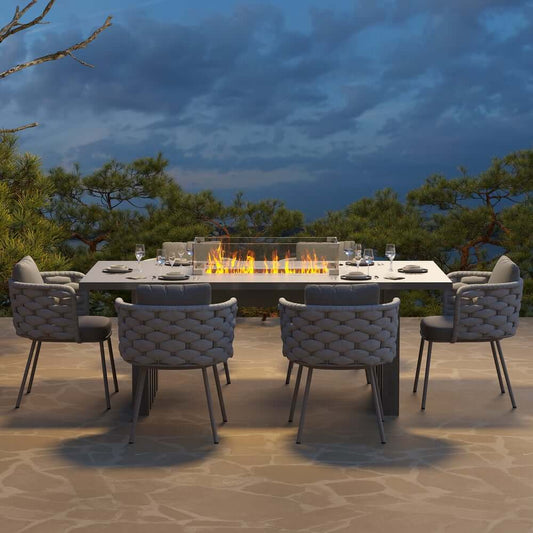 Modern Concrete Gray 7-Piece Fire Pit Dining Set
