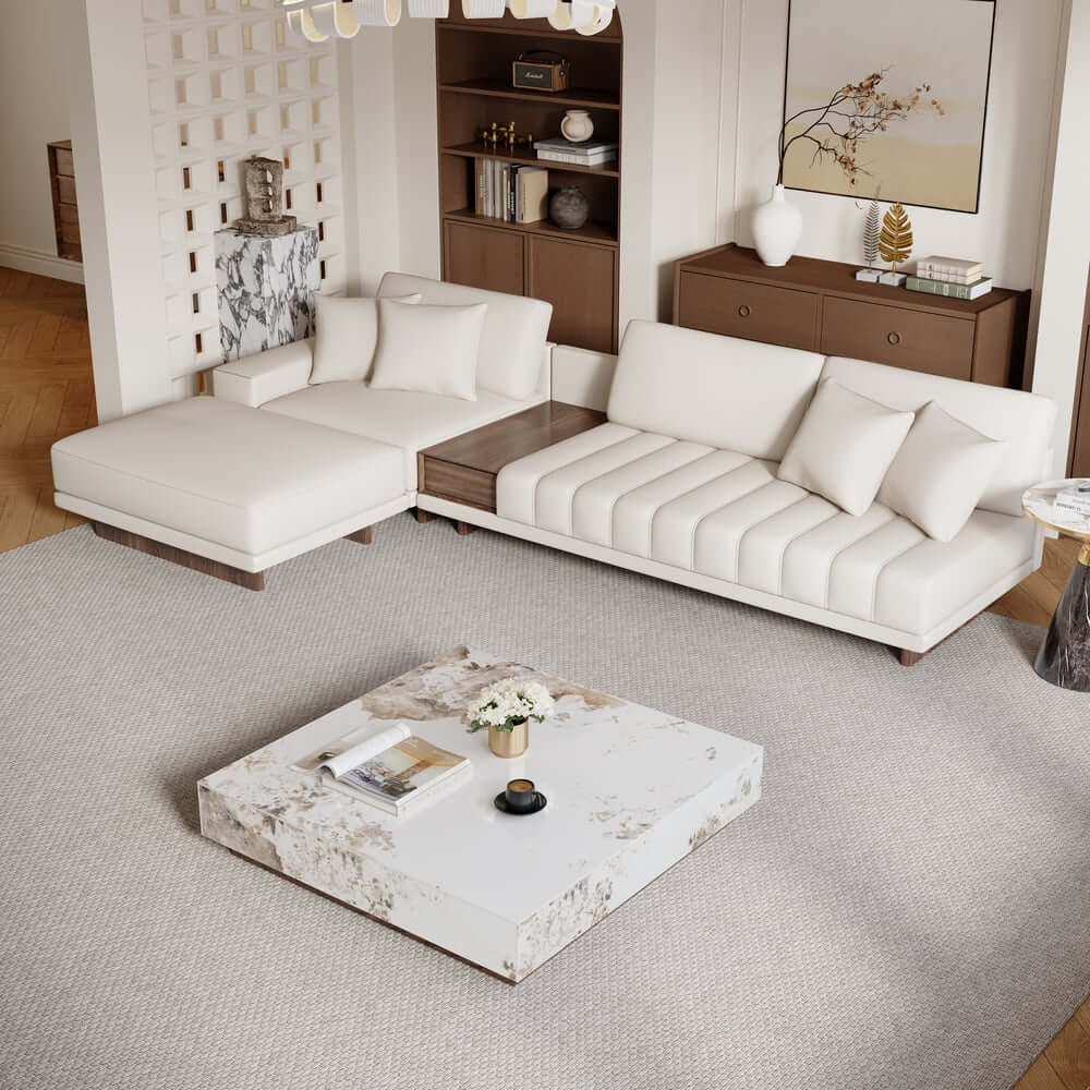 Modern Corner Sectional Sofa Set with Ottoman & Coffee Table