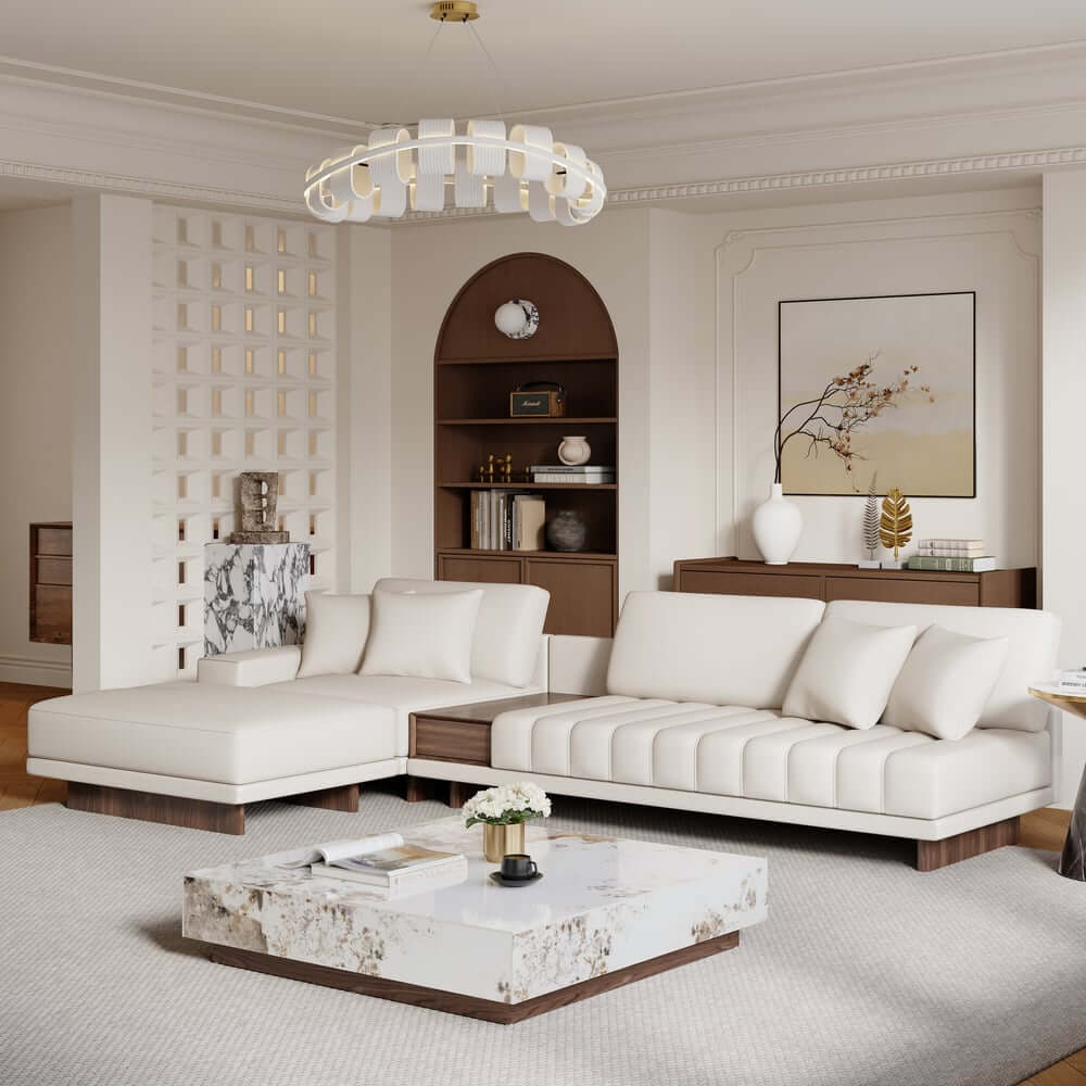 Modern Corner Sectional Sofa Set with Ottoman & Coffee Table