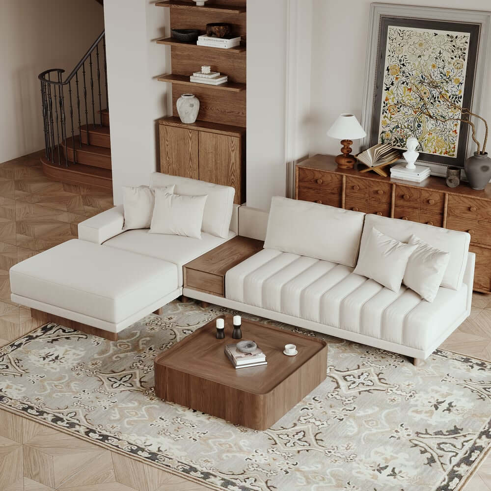 Modern Corner Sectional Sofa Set with Ottoman & Coffee Table