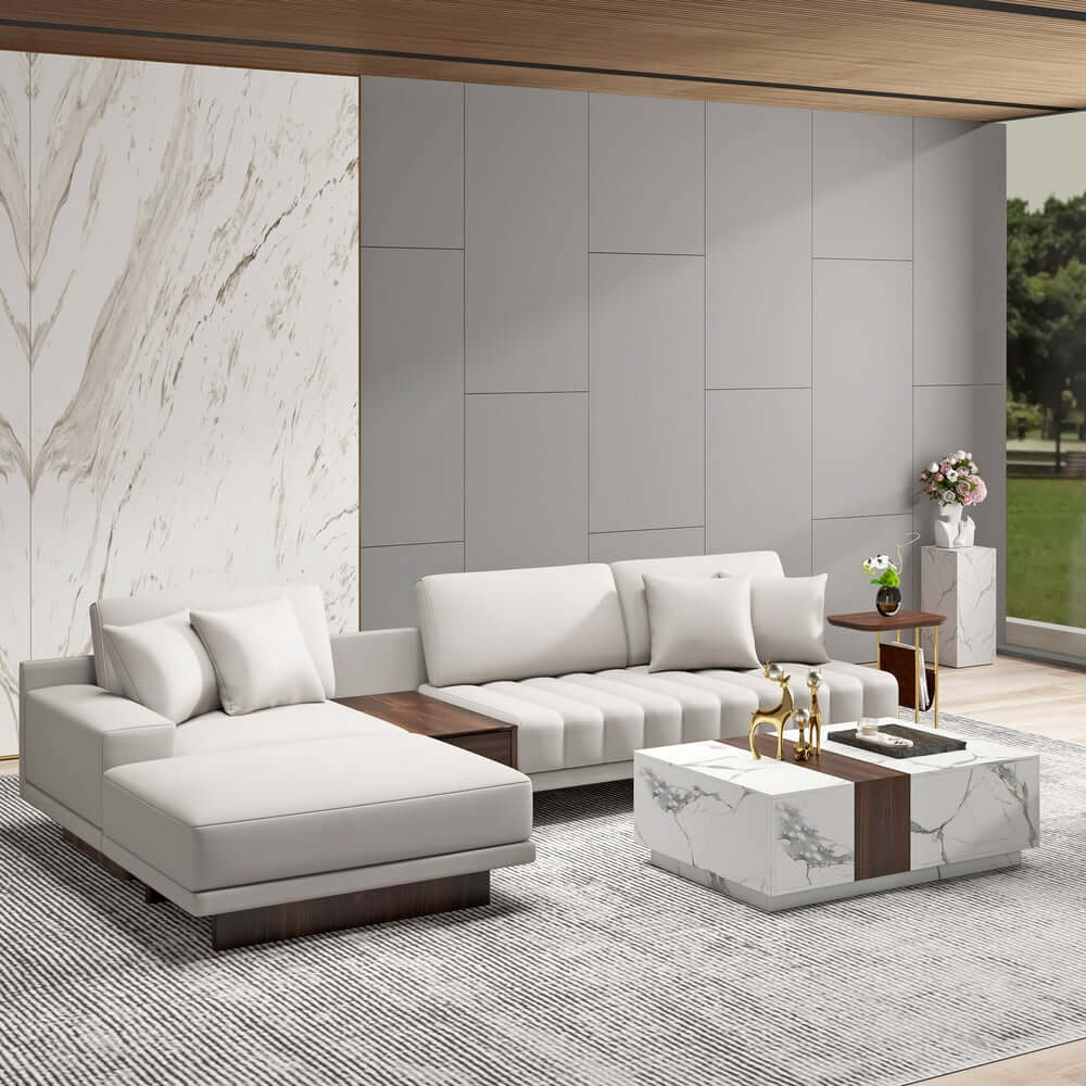Modern Corner Sectional Sofa Set with Ottoman & Coffee Table