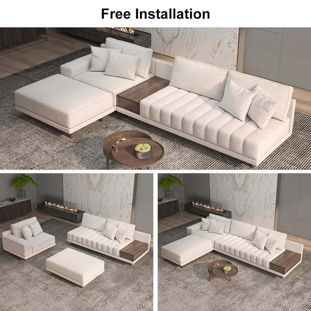 Modern Corner Sectional Sofa Set with Ottoman & Coffee Table