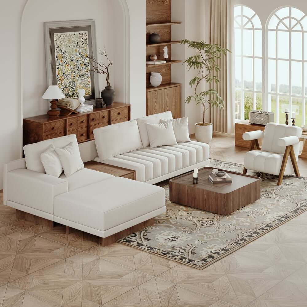 Modern Corner Sectional Sofa Set with Ottoman & Coffee Table