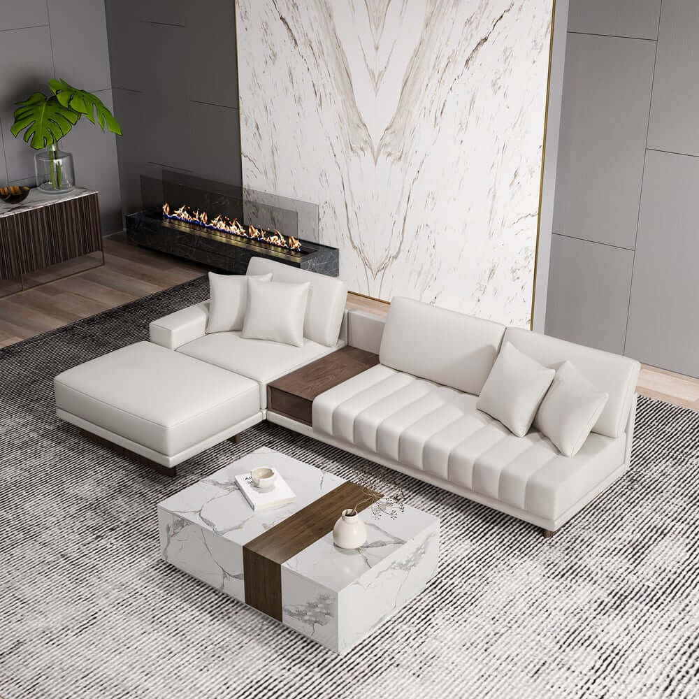 Modern Corner Sectional Sofa Set with Ottoman & Coffee Table