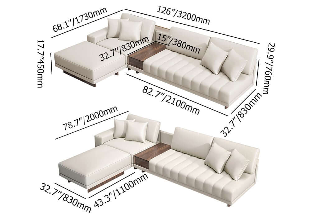 Modern Corner Sectional Sofa Set with Ottoman & Coffee Table Dimensions