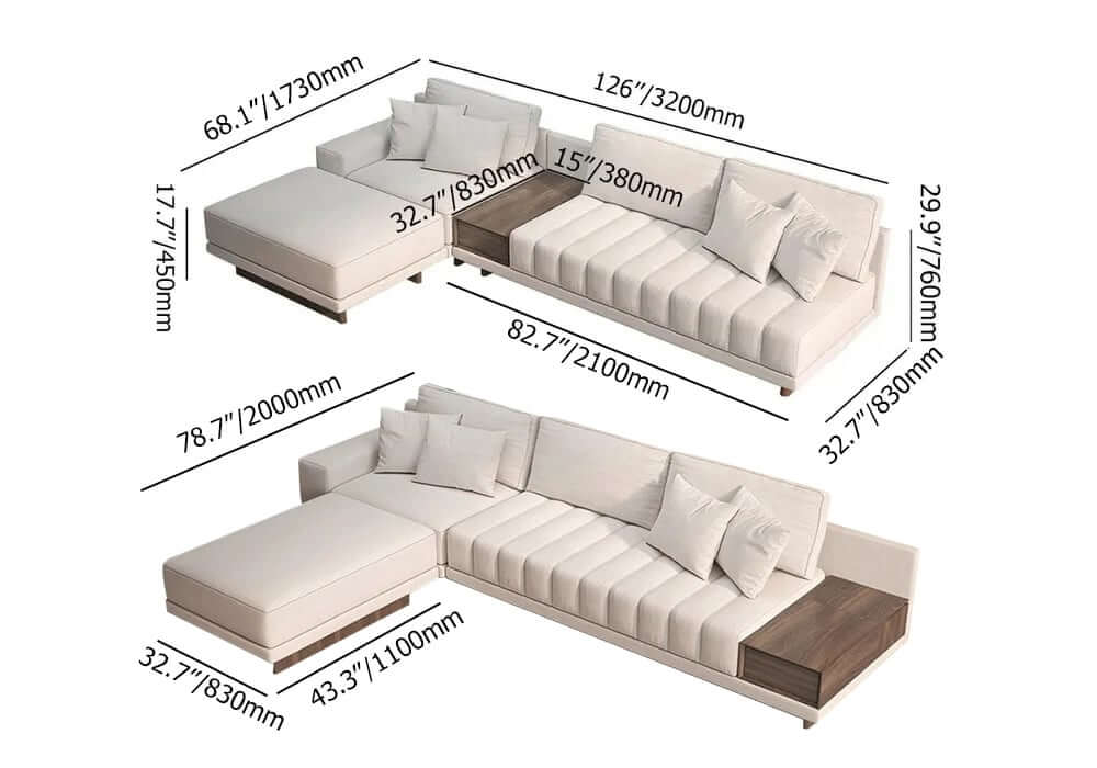Modern Corner Sectional Sofa Set with Ottoman & Coffee Table Dimensions