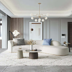 Modern Curved Boucle Sectional Sofa with Gold Metal Legs