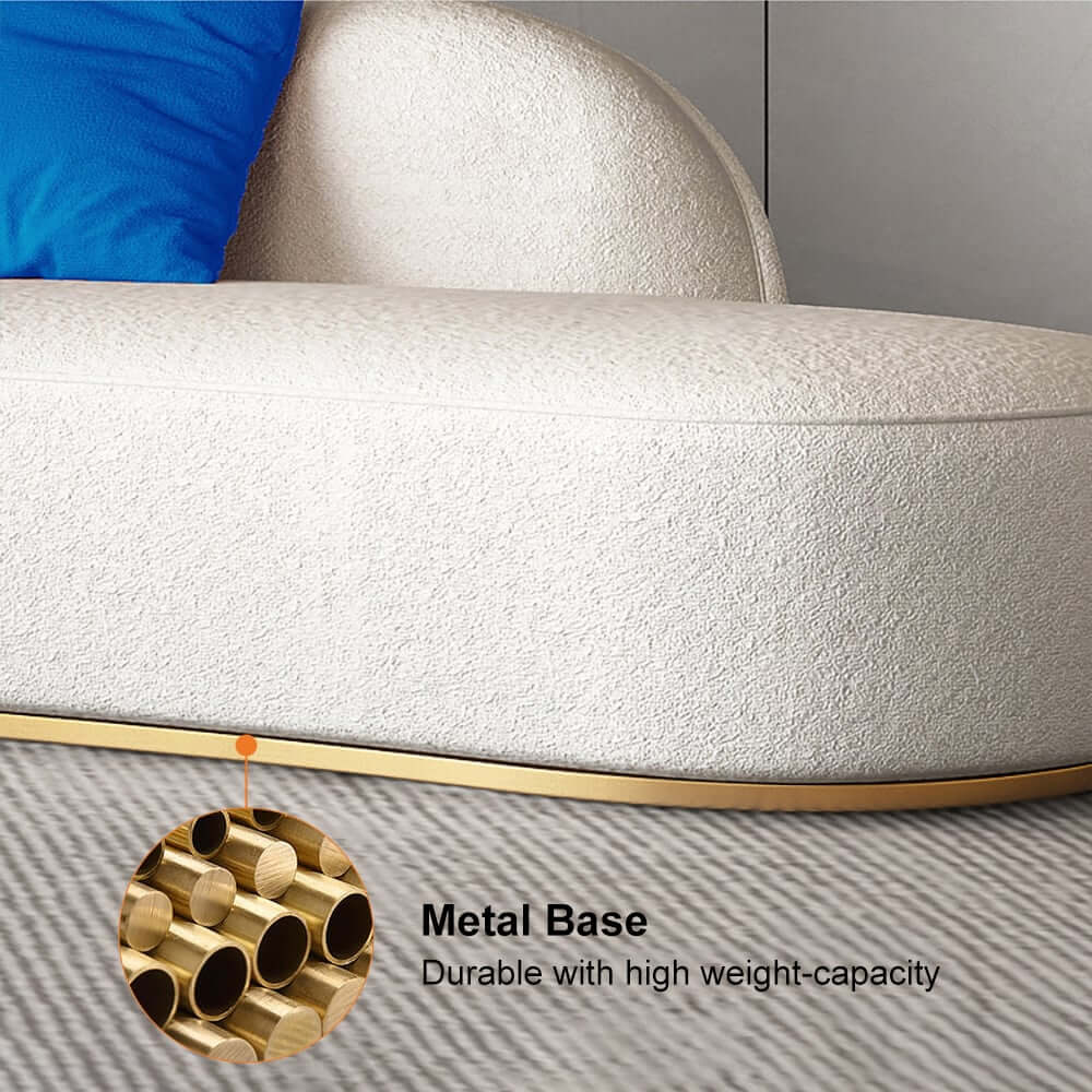 Modern Curved Boucle Sectional Sofa with Gold Metal Legs
