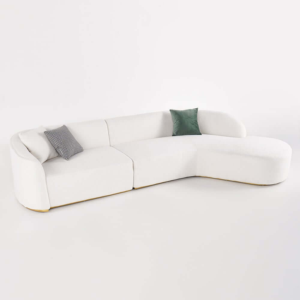 Modern Curved Boucle Sectional Sofa with Gold Metal Legs