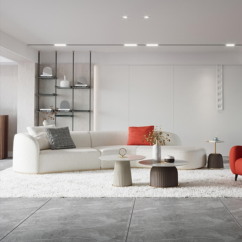 Modern Curved Boucle Sectional Sofa with Gold Metal Legs