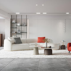 Modern Curved Boucle Sectional Sofa with Gold Metal Legs