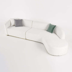 Modern Curved Boucle Sectional Sofa with Gold Metal Legs