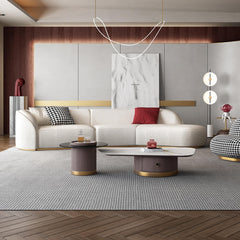 Modern Curved Boucle Sectional Sofa with Gold Metal Legs