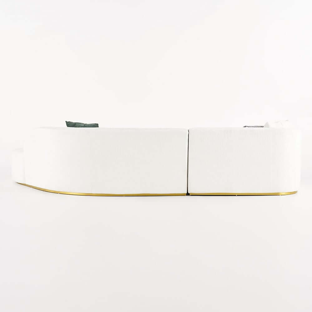 Modern Curved Boucle Sectional Sofa with Gold Metal Legs