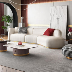 Modern Curved Boucle Sectional Sofa with Gold Metal Legs