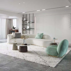 Modern Curved Boucle Sectional Sofa with Gold Metal Legs