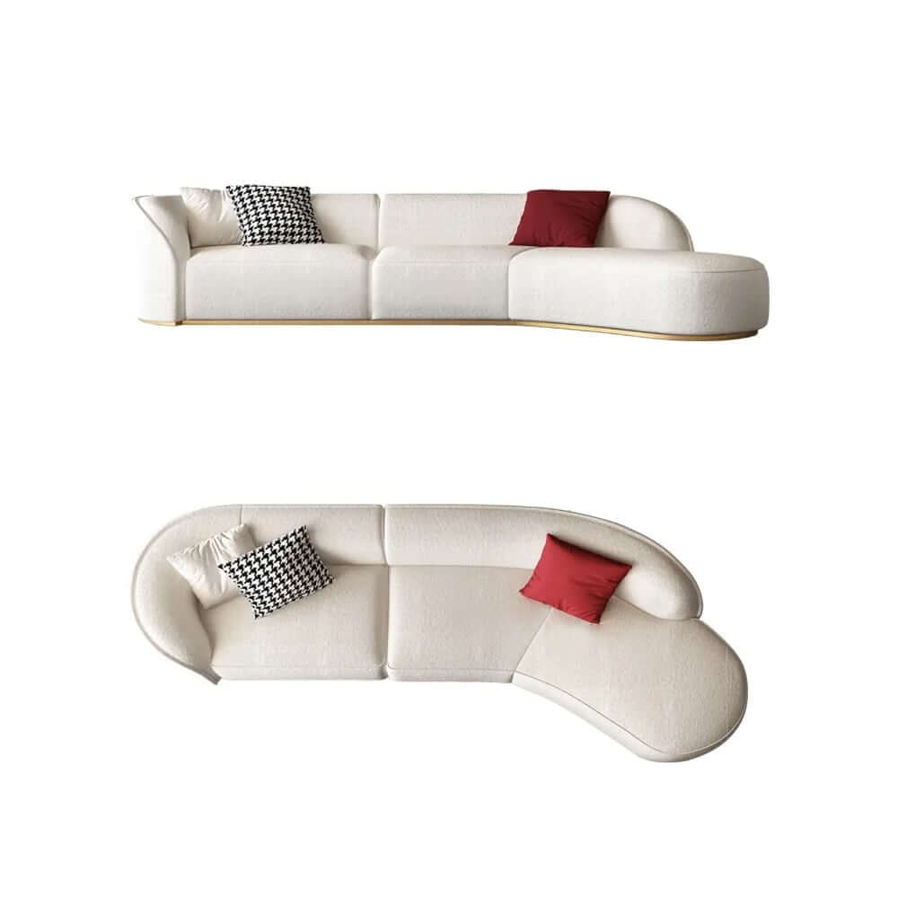 Modern Curved Boucle Sectional Sofa with Gold Metal Legs