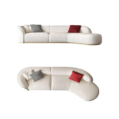 Modern Curved Boucle Sectional Sofa with Gold Metal Legs