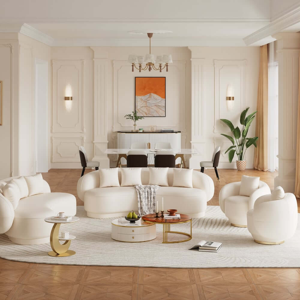 Modern Curved Leather Sofa, Armless Design, 3-Seater