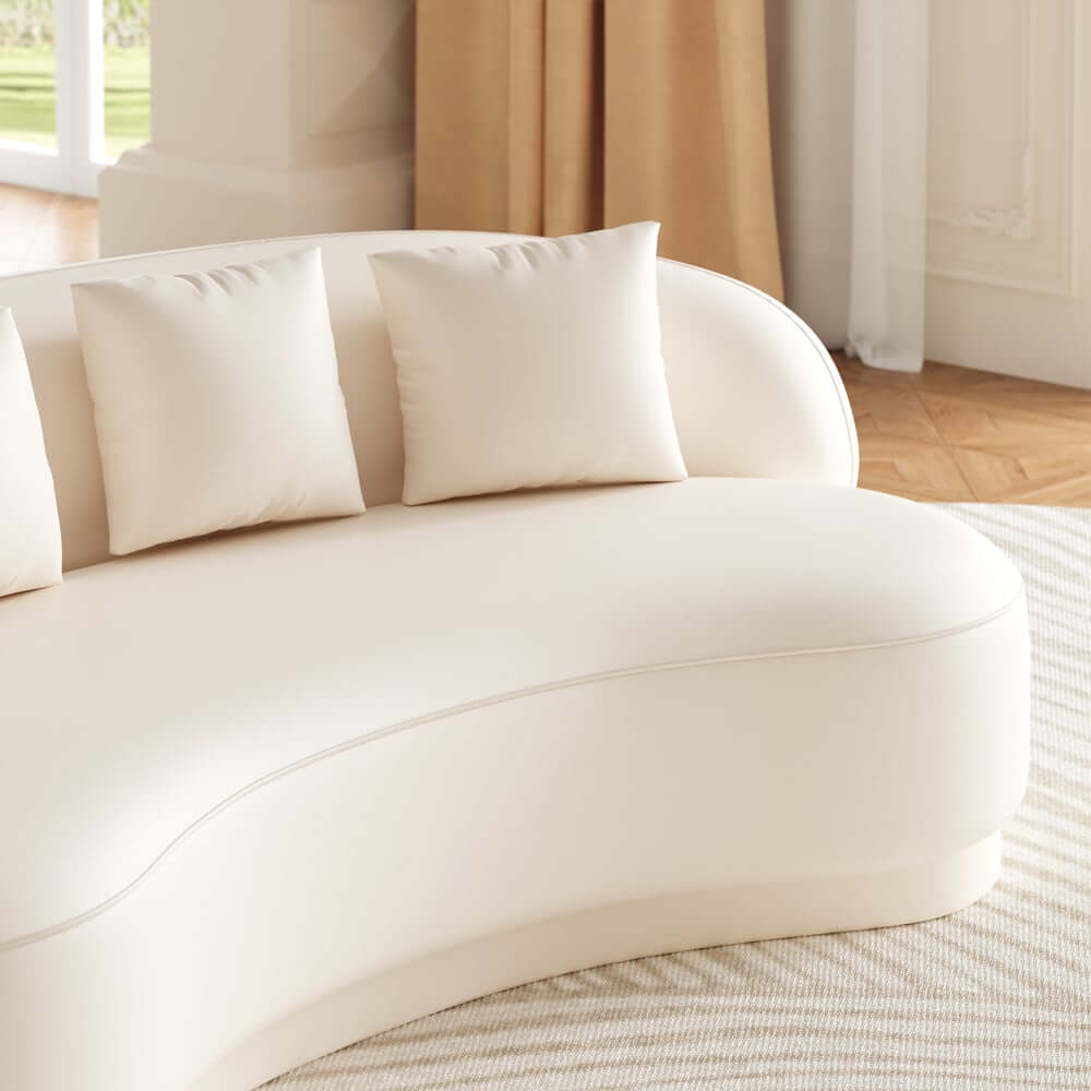 Modern Curved Leather Sofa, Armless Design, 3-Seater
