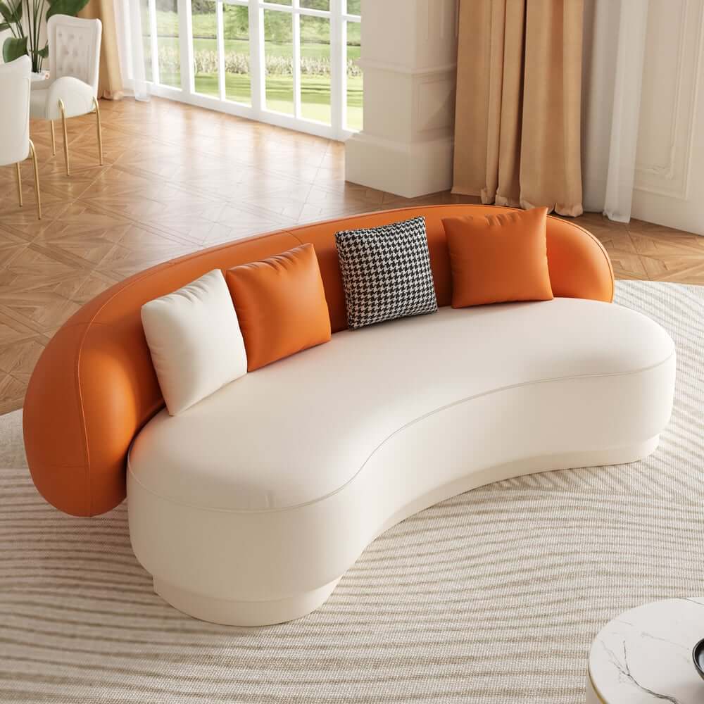 Modern Curved Leather Sofa, Armless Design, 3-Seater