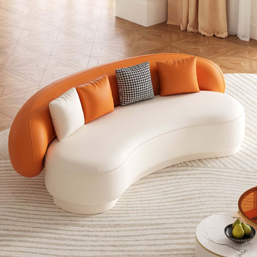 Modern Curved Leather Sofa, Armless Design, 3-Seater